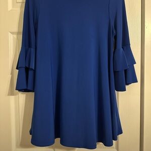 Blue Ruffle Sleeve Tunic Top